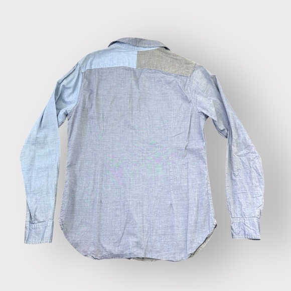 WON Woolf Men's Blue Gray Patchwork Colorblock Long Sleeve Button Down Shirt - Picture 4 of 5